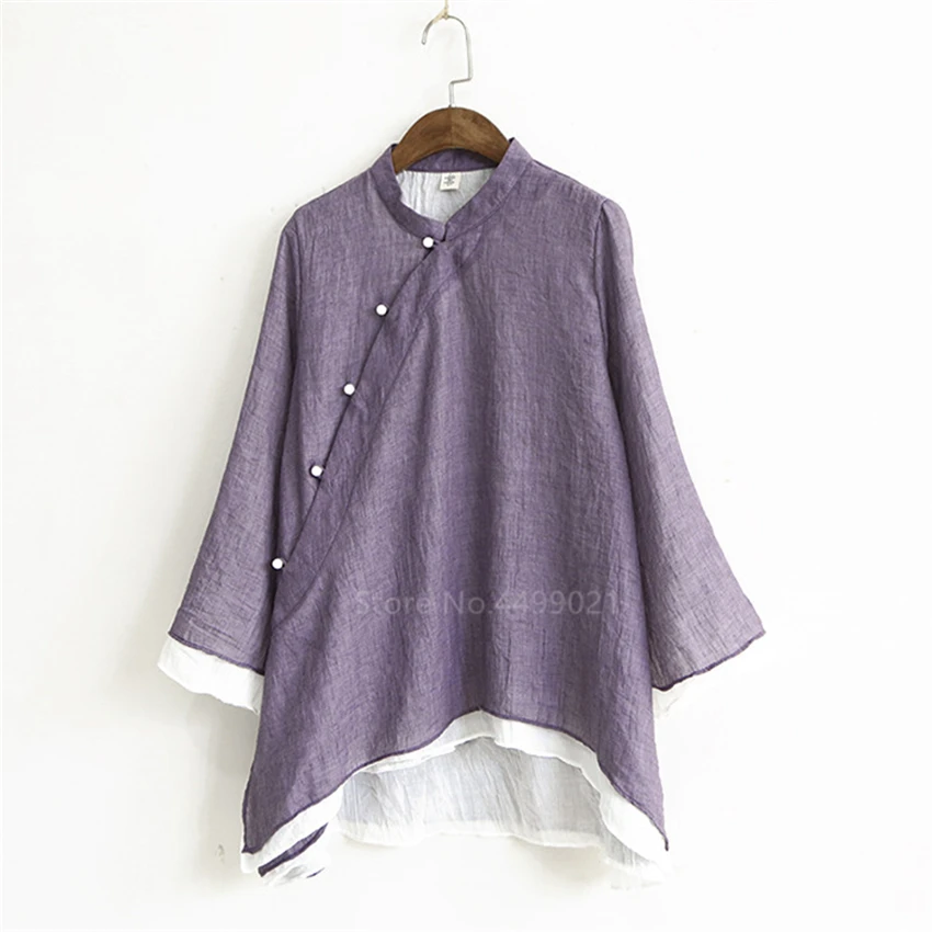 Retro Chinese Women Blouse Traditional Vintage Oblique Shirt Zen Summer Cotton Oriental Woman Tops Mandarin Collar Cheongsam