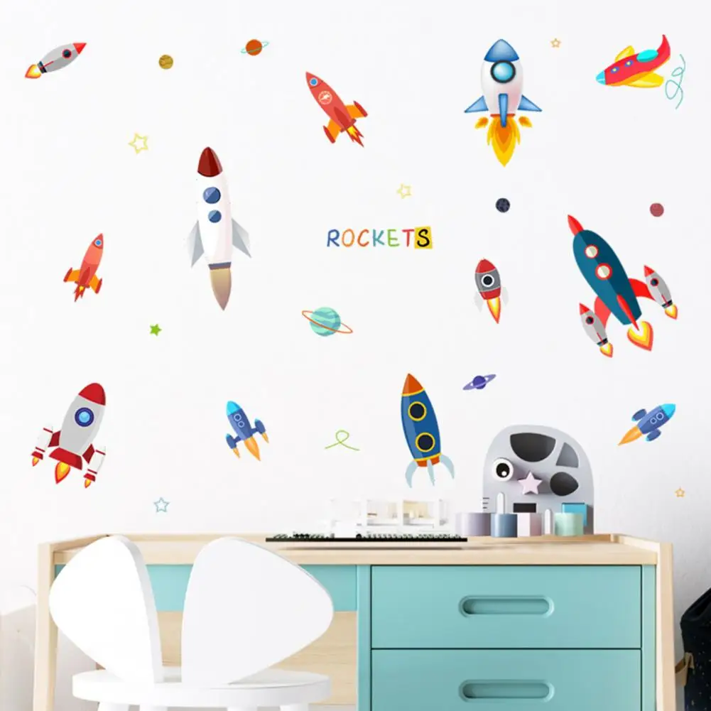 Rocket Spacecraft Spaceship Toise De Mesure Murales Autocollants Muraux Stickers Pour Les Enfants Enfants Garçons Chambre Décoration 