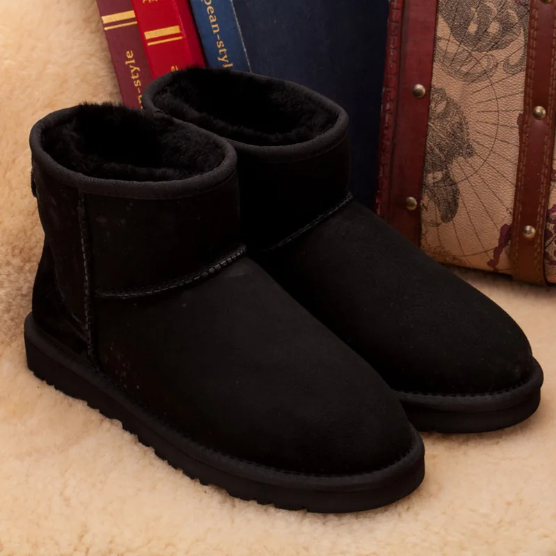 Новинка; зимние ботинки из натуральной овечьей кожи; классические женские ботинки из натурального меха в австралийском стиле; Теплые ботильоны; зимняя обувь для женщин - Цвет: Black