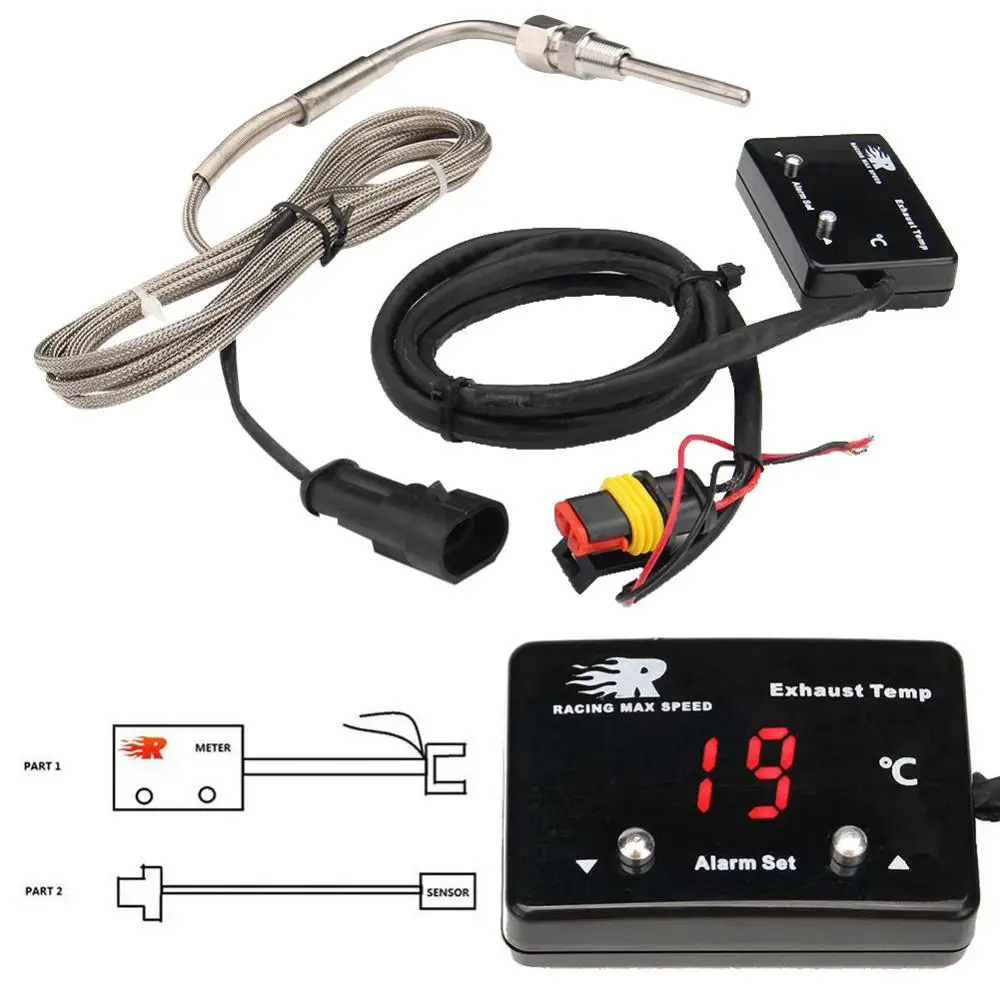 Digital Car Exhaust Gas Temp Gauge LED Display EGT Temperature Meter Sensor