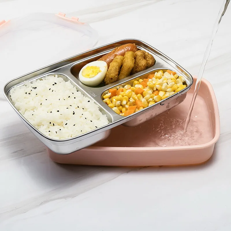 3 отсека ланч бокс Microwavable термальная Bento коробка из нержавеющей стали Портативный для пикника офиса школы еды контейнер