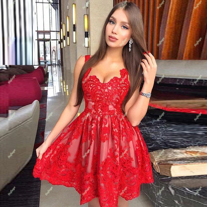 De corto rojo con tirantes, vestido De noche, Fiesta Formal, ocasión especial|Vestidos de - AliExpress