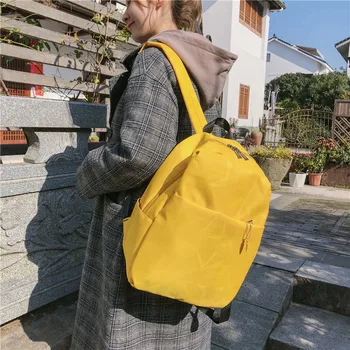 

New Embossed Nylon Backpack Female Korean Version Harajuku Ulzzang Small Fresh School Bag Solid Color Campus Student Travel Bag