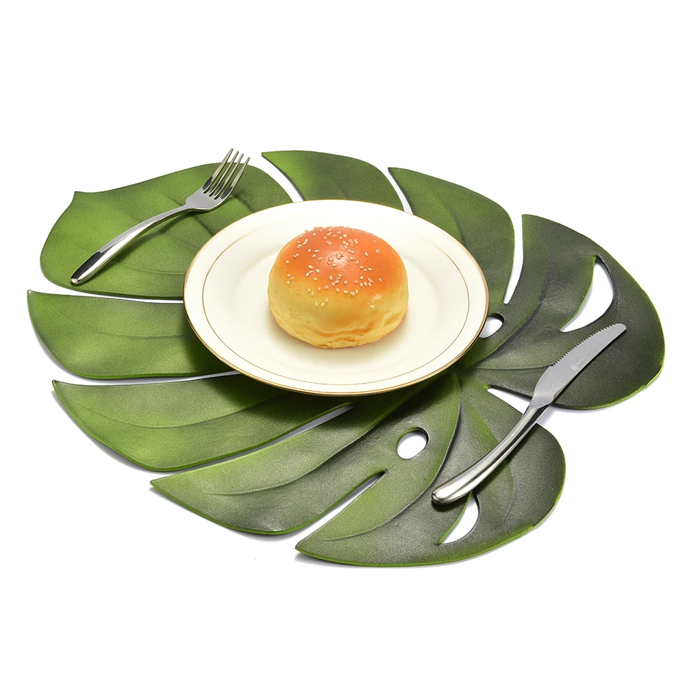 

EVA Leaves Shape Green Coaster Pads PVC Placemats For Kitchen Table Insulation Table Placemat Non-slip Western Mats