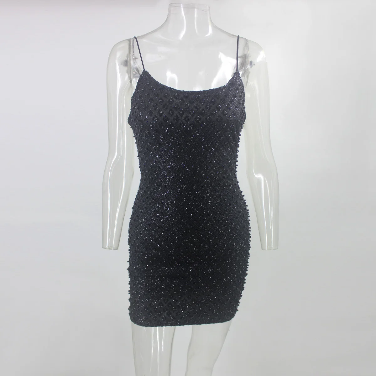 COSYGAL Spaghetti Strap Shiny Sequined Club Outfits Sexy 2 Piece Set Women Pearls Tops And Skirts Set Night Party Two Piece Set