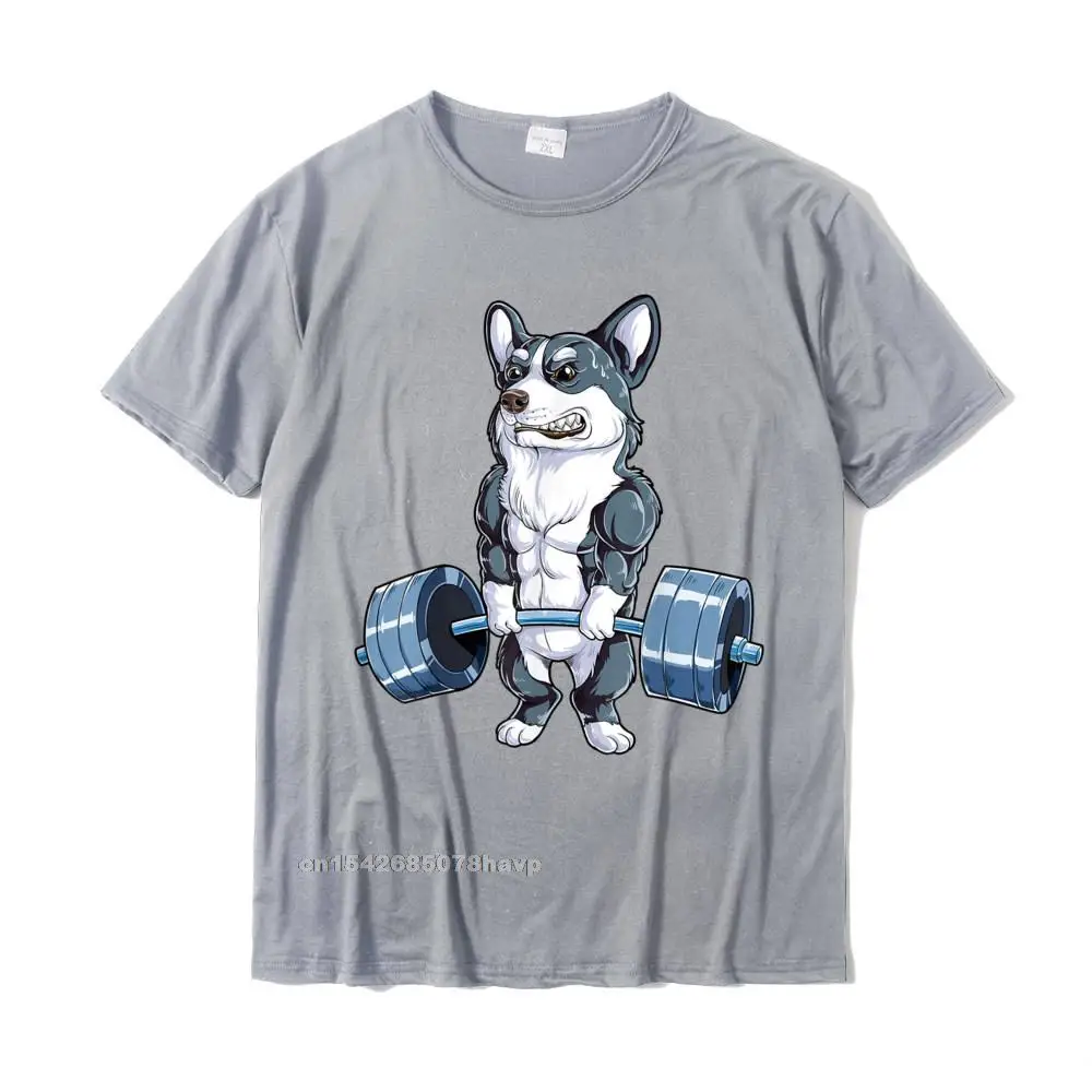 Normal Short Sleeve Tees NEW YEAR DAY O-Neck Cotton Men T-shirts Casual Normal T Shirt Cute Free Shipping Corgi Weightlifting Funny Deadlift Men Fitness Gym Workout T-Shirt__2248. grey