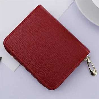 

Short Wallet Women Men Business Card Holder Red/black/pink PU Leather Bank/ID/Credit Card Wallet Unisex Zipper Card Case
