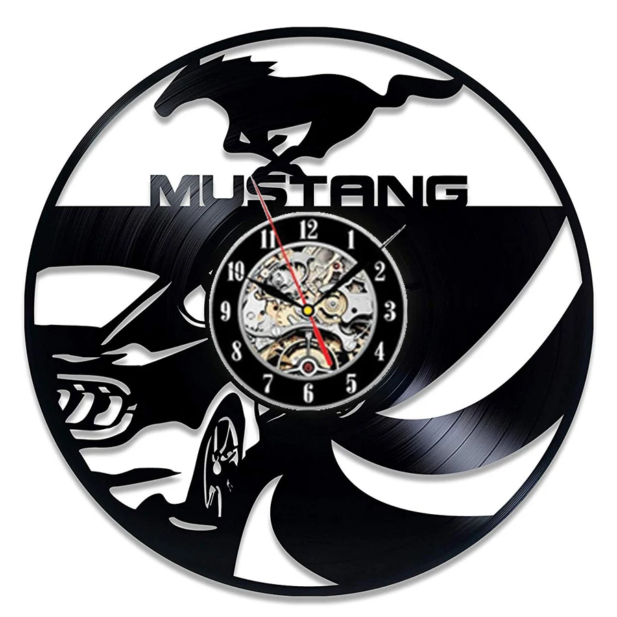 Ford Mustang виниловые настенные часы современный дизайн Ford Автомобильный логотип 3D декоративный знак винтажные виниловые Часы настенные домашние декоративные часы