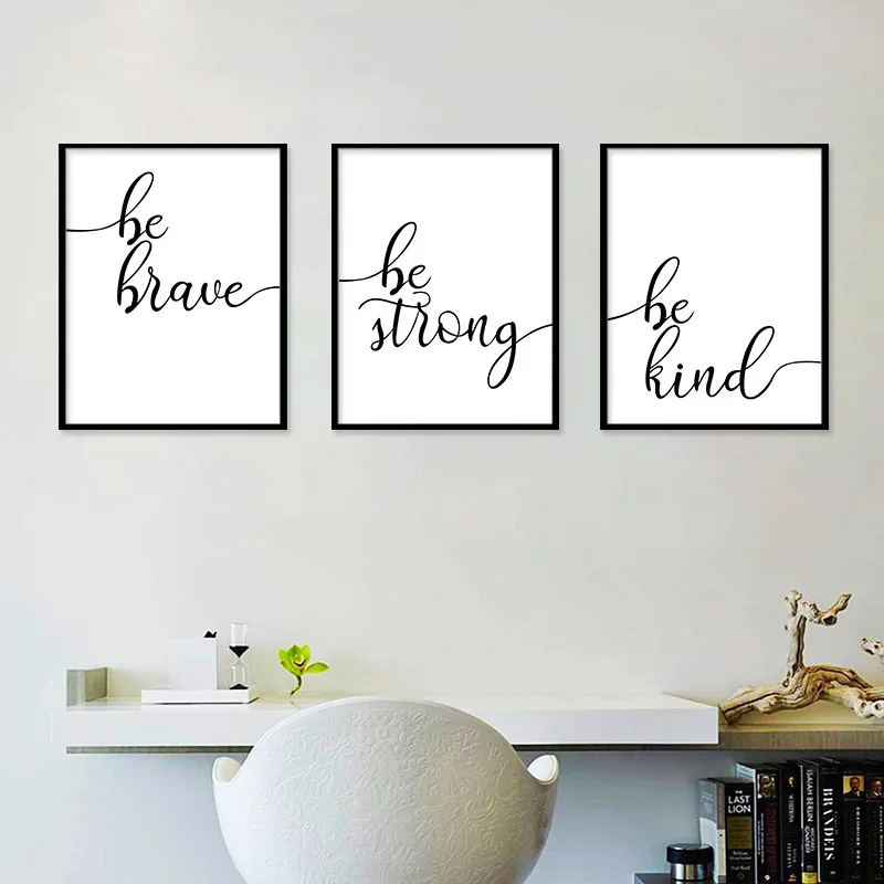 

Be Kind Be Strong Nordic Minimalist Black-and-white English Letter Decorative Painting Living Room Bedroom Hanging Wall Art