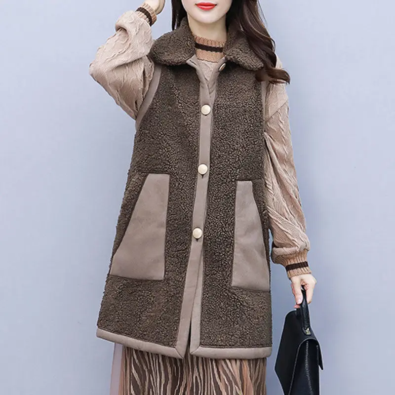 

Women's Vest fall / winter 2020 large lamb wool vest waistcoat medium length fat thickened warm jacket jacket