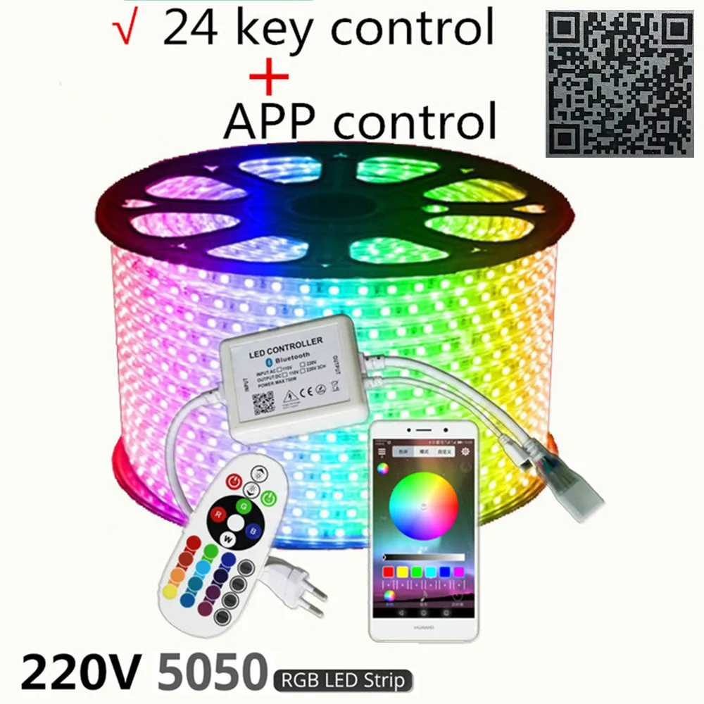 Светодиодная лента 220 в 12 В RGB SMD 5050 водонепроницаемая гибкая уличная лампа для