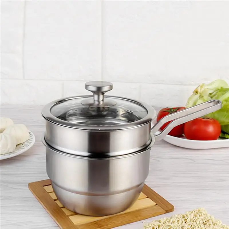 Stainless Steel Milk Pot Double-Layer Steamer Multifunction Steam Pot Cooking Pots(18cm Pot+Steaming Rack