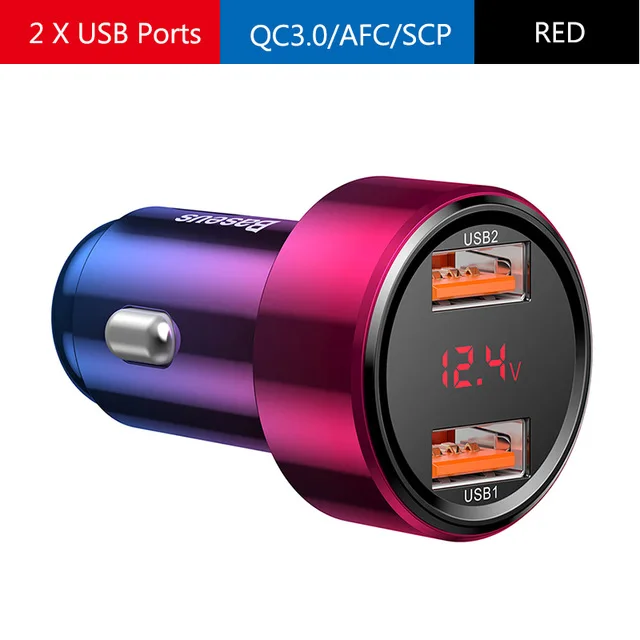 usb micro charger Baseus 45W Car Charger Dual USB Type C Mobile Phone Charger Metal Car Charging QC3.0 4.0 Quick Charge for iPhone Samsung Huawei android auto fast charge Car Chargers