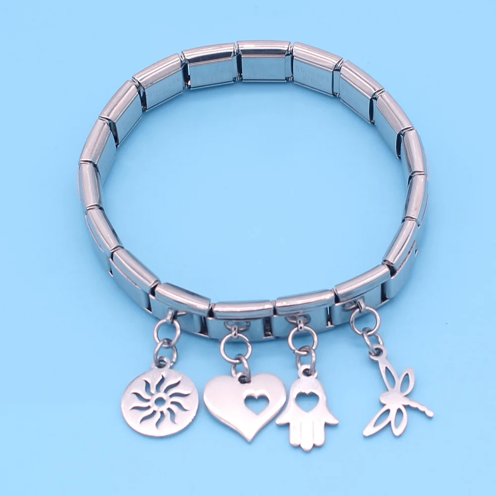 Браслет Hapiship 9 мм из нержавеющей стали с ромашками Sun Skull Birds Star Heart Italian Charm для