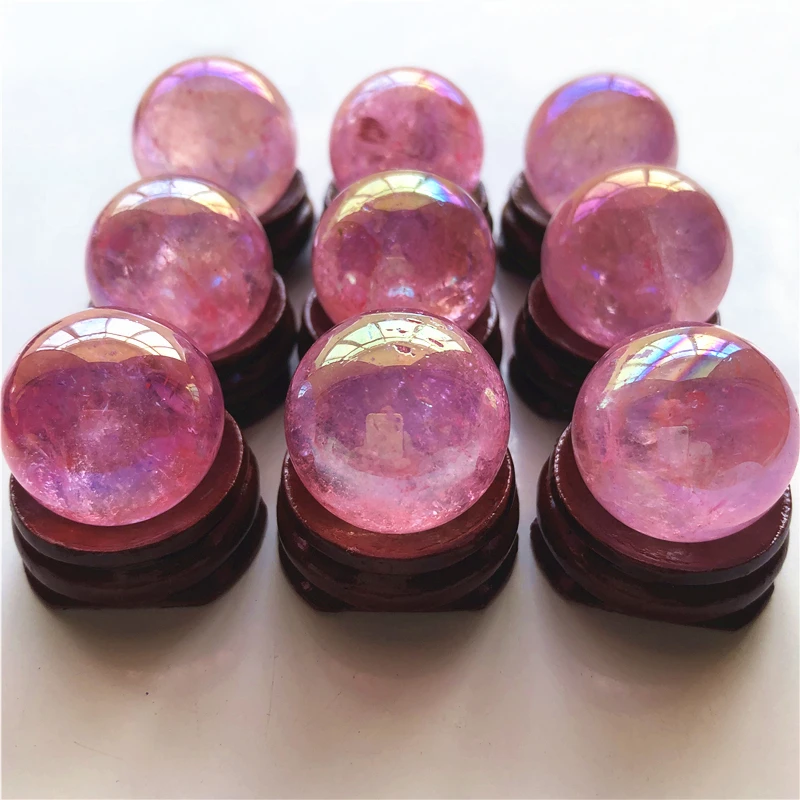 B191 1 шт. 24-31 мм гальванический Розовый Титан аура белый кварц Кристалл шары Кристалл Шар Природные камни и кристаллы