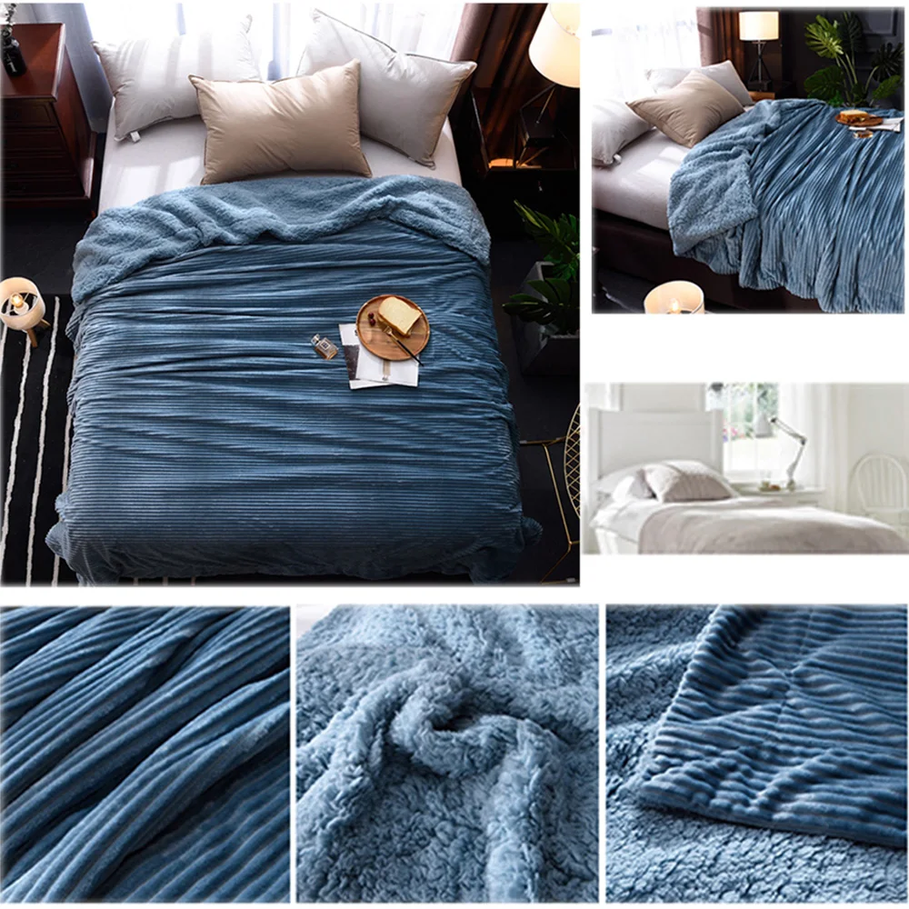 Double Side Flannel Fleece Blanket Winter Adult Soft Thick Sherpa Throw Blanket for Sofa Bed Couch 150*200cm