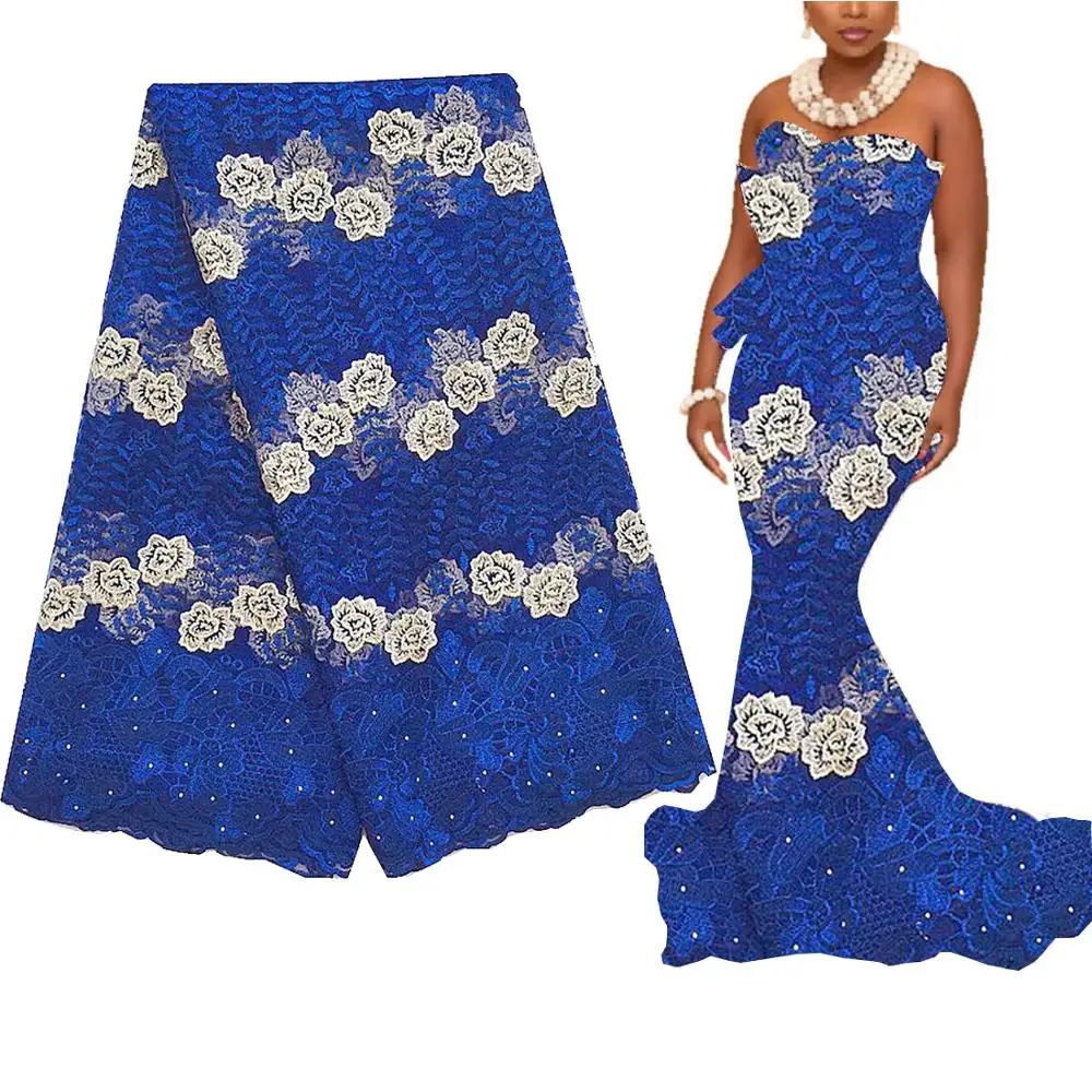 Швейцарский шнур 2020 африканская кружевная ткань Королевский синий зеленый тюль