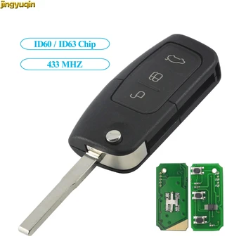 

jingyuqin 433Mhz 3 Button Flip Remote Control Car Key 4D60/63 40/80bit chip For Ford Focus 2 3 Mondeo Fiesta C Max Ka Uncut Key