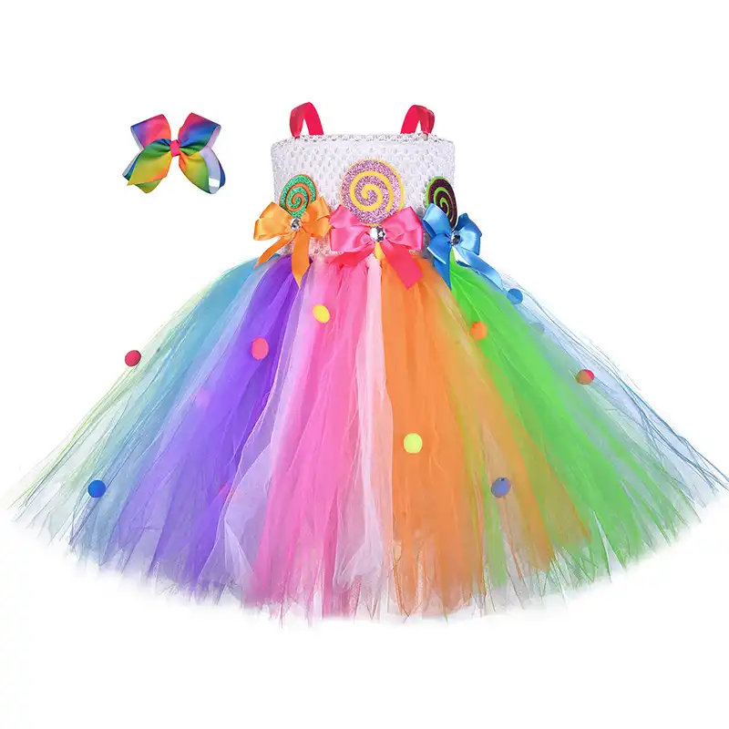 Lollipop Candy Girls Tutu Dress Kids Rainbow Birthday Party Dress