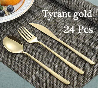 Golden 24 шт. набор посуды Черное золото нержавеющая сталь столовые приборы наборы столовых приборов вилка нож обеденная ложка вечерние принадлежности Кухонные Принадлежности - Цвет: Golden