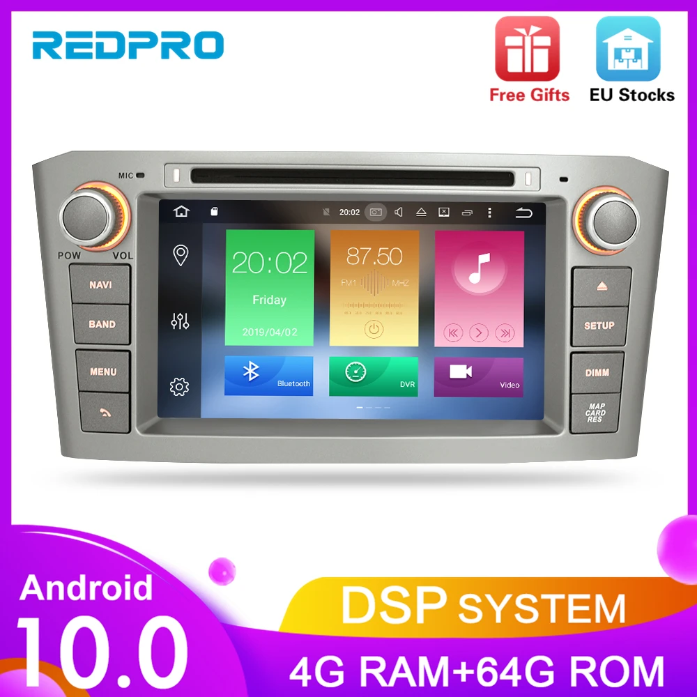 Android10.0 9 0 Автомобильная стерео для Toyota Avensis/T25 2003 2008 автомобильный DVD плеер 2 Din PC Head