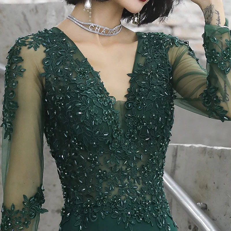 prom dresses sexy v-neck mermaid floor-length satin appliques beading prom dress cheap prom gown robe de soiree party dress