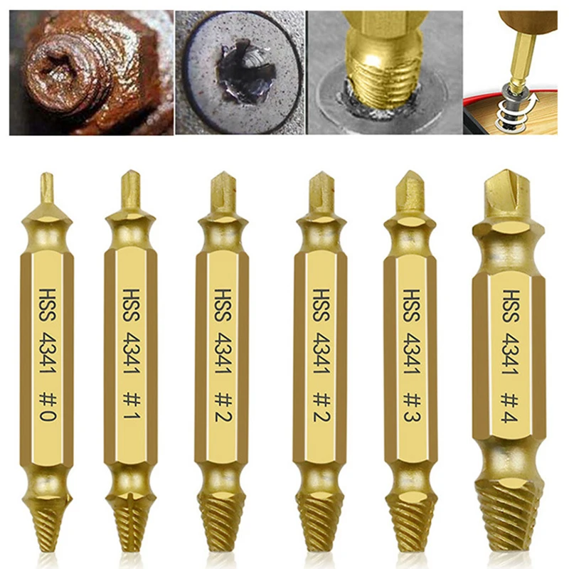 6pcs Damaged Screw Extractor Drill Bit Set Easily Take Out Broken Screw Bolt Remover Stripped Screws Extractor Demolition Tools