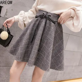 

Woolen Plaid High Waist Skirt Female Women Autumn and Winter All-match A- Line Skirt Student Korean-Style College Style