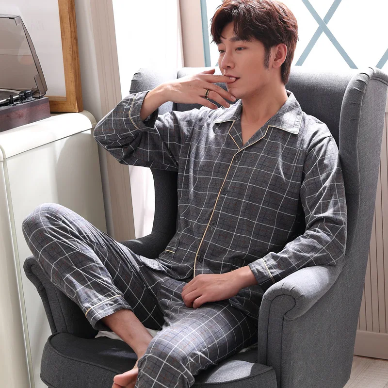 

Pajamas Men's Long Sleeve Pure Cotton Spring And Autumn Men Pajamas Autumn Korean-style Youth Thin Homewear Set 5679