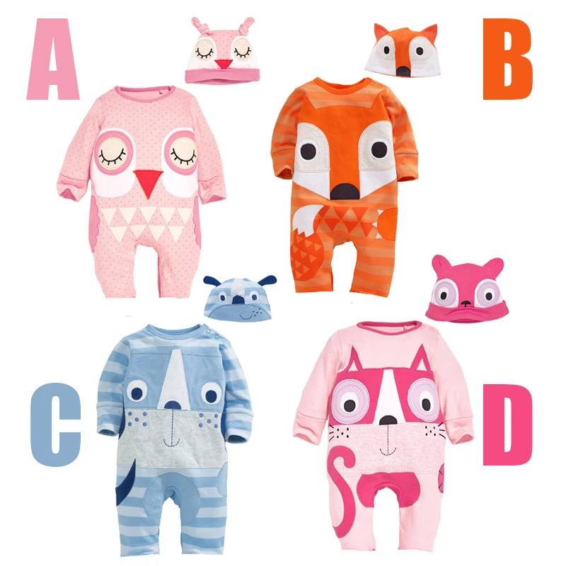 

Christmas Baby rompers kids newborn clothes long sleeve spring autumn children infant Cartoon animal fox lion set top+hat suits