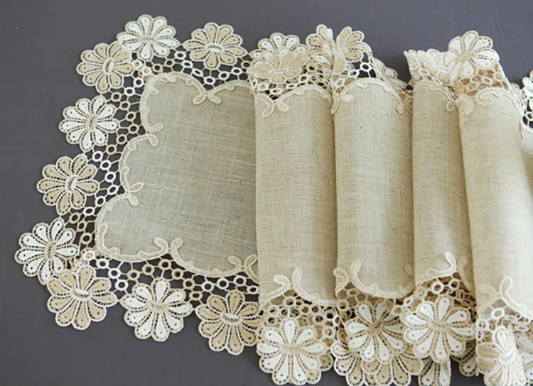 table runner Idyllic linen lace wedding table runners track on the table