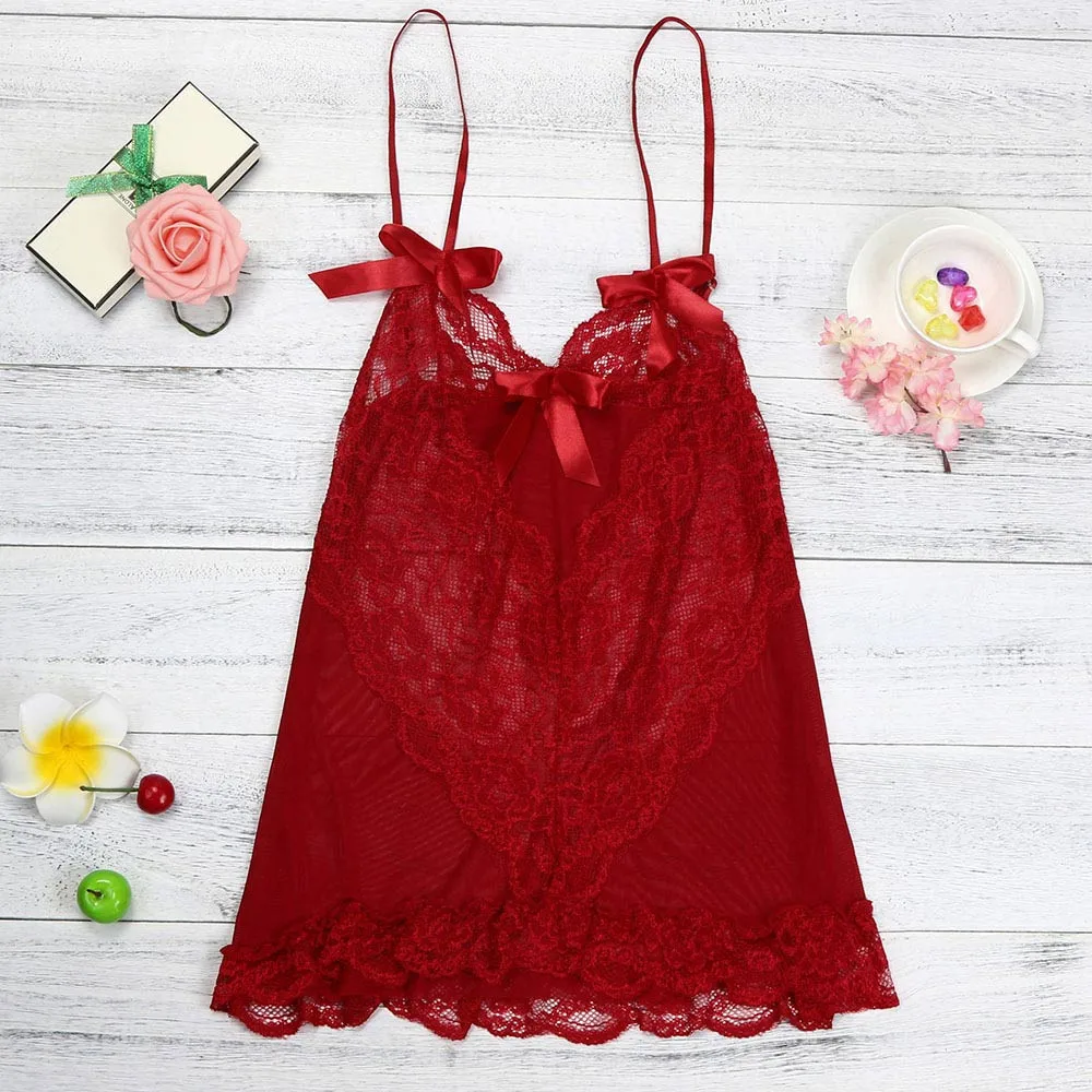 Women Sexy Sleepwear Porno Lace Sling Lingerie Dress Sexy Underwear G-string Babydoll Nightwear Lace Dress Seductive Costumes
