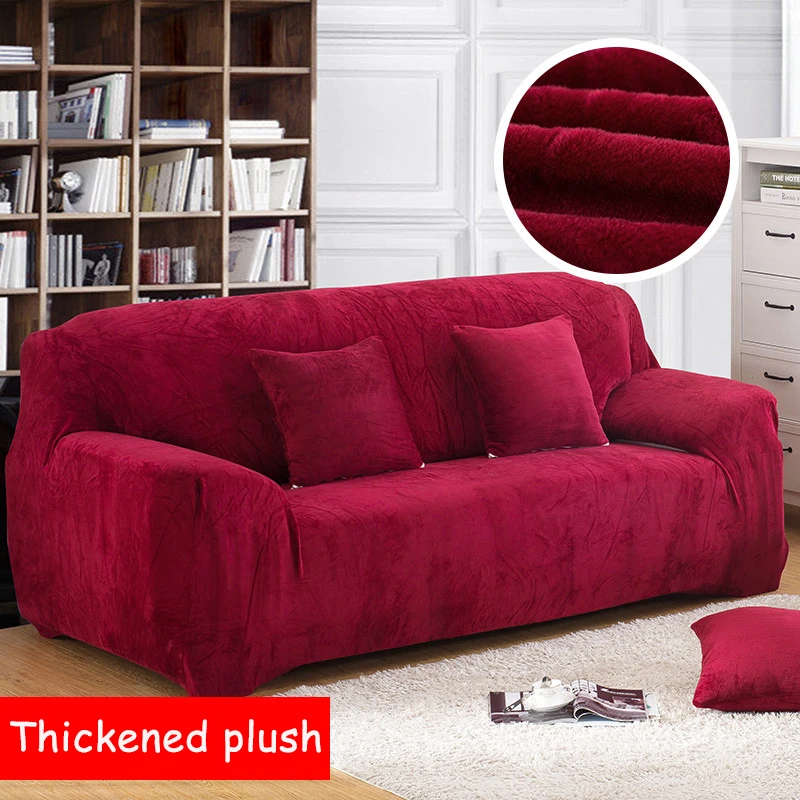 wine red Твердые Цвет плюшевые уплотненные теплые леггинсы с эластичной резинкой для диванов Универсальный секционный диван Чехол 1/2/3/4 местный стрейч чехол для дивана для Гостиная - Цвет: wine red