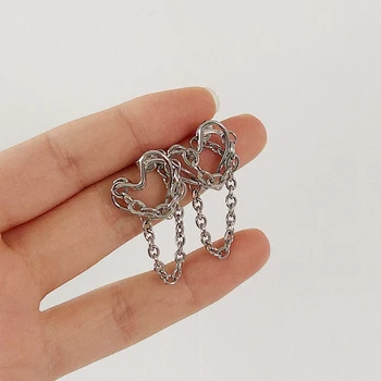 

Onlylili Punk Gold Silver Color Double layer Metal Chain Geometric Love Heart Stud Earrings for Women Girl Party Jewelry