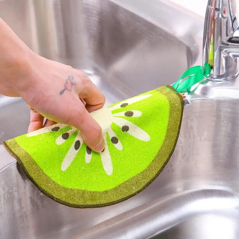 Kitchen Fruit Print Hanging Hand Towel Microfiber Towels Quick-Dry Cleaning Rag Dishcloth Wiping Napkin LX8386