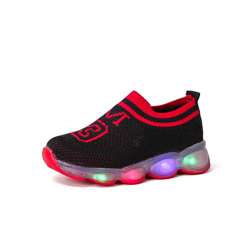 Детские футболки для маленьких девочек и мальчиков на открытом воздухе повседневная обувь светильник световой спортивная обувь Enfant светодиодный светящиеся кроссовки с сетчатой вставкой - Цвет: BK