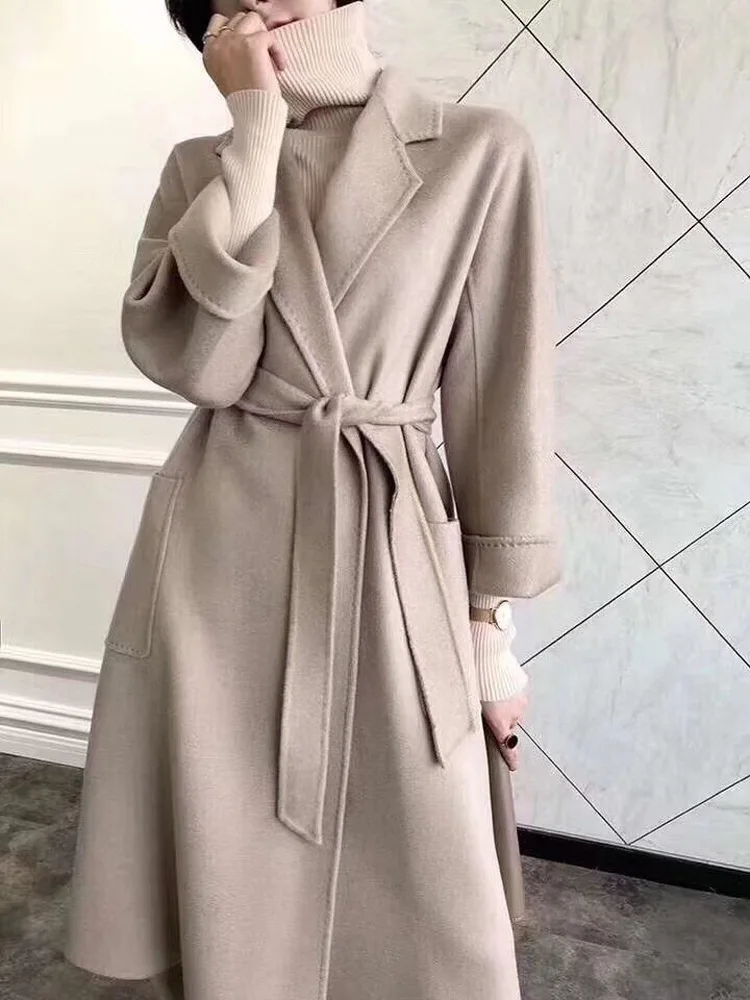 Brand High Quality Double-Sided Female Cashmere Coat Solid Color Long Lengthen Women's Woolen Coat Winter Wool Cloak Plus Size Leather Jackets