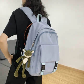 

Waterproof Nylon Women Backpacks Simple Solid Color female Shoulder Bag Cover Buckle Schoolbag for Teenage Girls School Book Bag