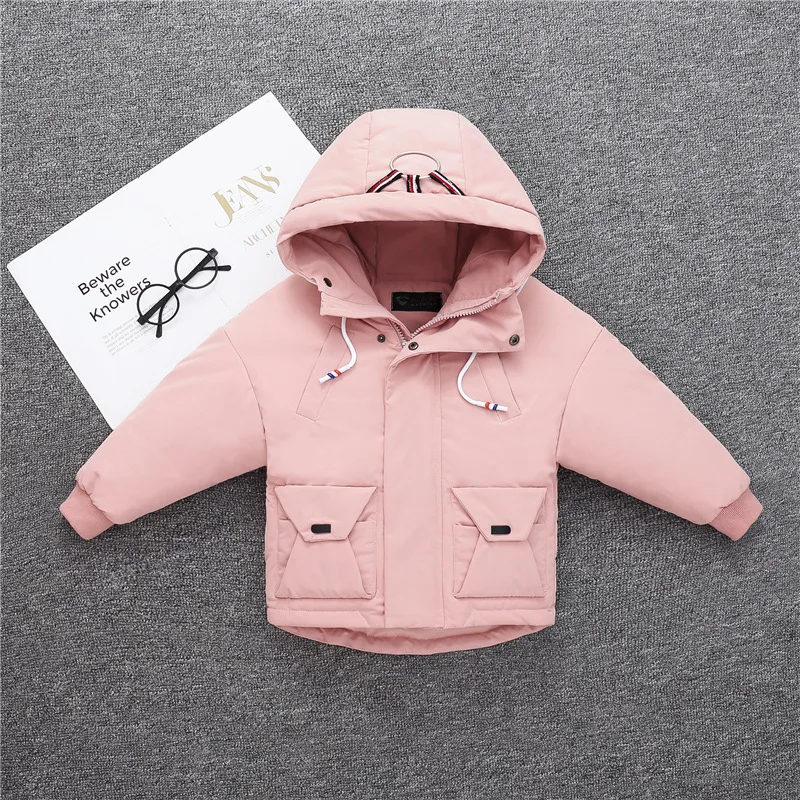 Pink Детские утепленные зимние куртки для девочек и мальчиков, одежда От 4 до 10 лет, парки теплые пуховые пальто детская Лыжная стеганая верхняя одежда с капюшоном - Цвет: Pink