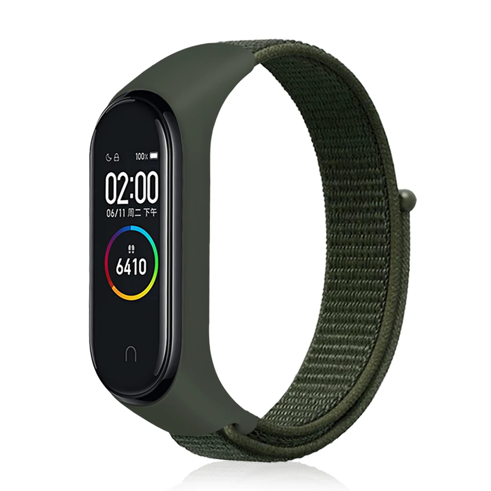 Mi Band 3 4 ремешок Браслет Силиконовый нейлоновый наручный браслет для часов аксессуары запястье и mi Band 3 для Xiaomi mi 3 4 браслета - Цвет ремешка: Khaki Green