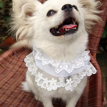 

Summer Dog Cat Cute Simple Lace Collar Necklace Kitten Puppy Girl Costume Decor Lace White Bandanas With Pearls