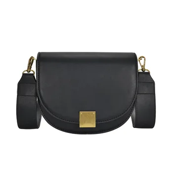 

2020 New Fashion Korean Women's Bag Horseshoe Buckle Retro Simple Wide Shoulder Strap Saddle Bag Shoulder Messenger