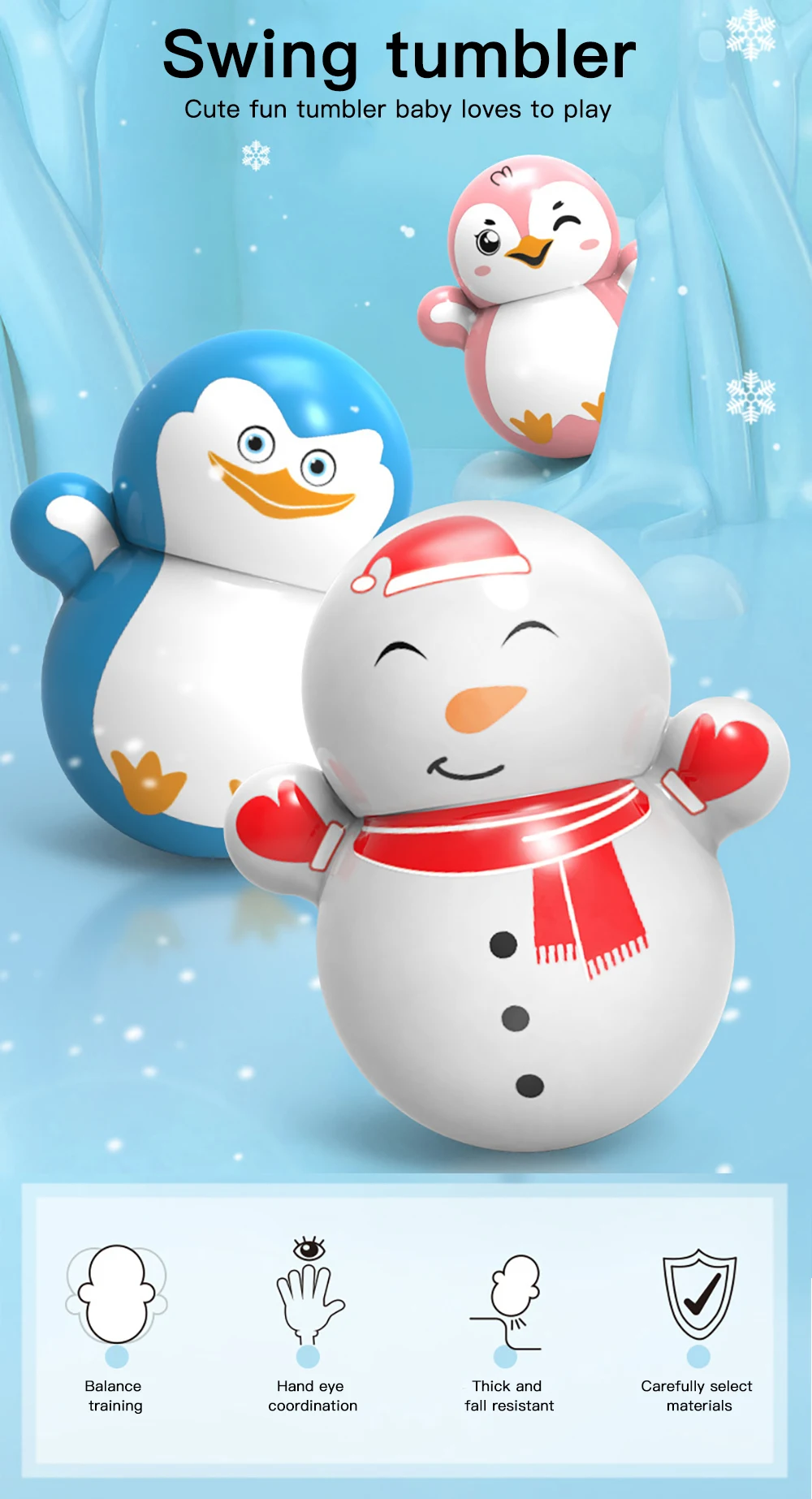 Funny Gift Shaking Tumbler Toys Cartoon Snowman Penguin Tumbler Desktop Ornament Anti Stress Toys Wholesale Items