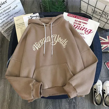 

Hoodies Women Winter Elegant Trendy Leisure Hooded Letter Womens Pullover Students Letter Printed Long Sleeve Ladies Sweatshirts