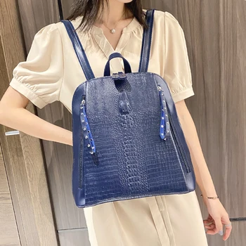 

Luxury Crocodile Pattern Women's Backpack Leaher Designer Bags Large Capacity Backpacks for Teenager Travel High Quality Mochila
