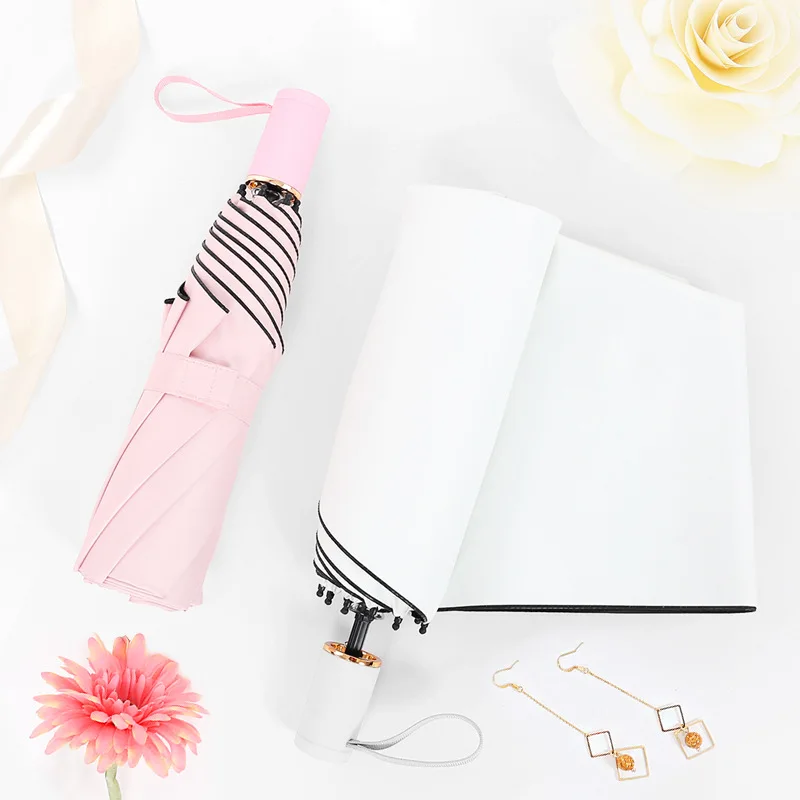 Hot Selling Folding Umbrella Vinyl Sun-resistant UV-Protection Parasol South Korea Women's Personalized& Creative Hipster