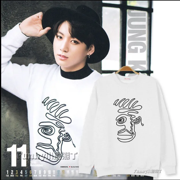 Kpop Новый JungKook тот же абзац для мужчин и женщин свитер Харадзюку пальто Корейская