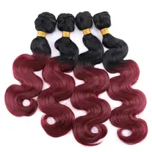 Anige 12-20 дюймов, 3 шт./лот, черные и бордовые синтетические волосы для наращивания, цвет Омбре, объемные волнистые пряди волос