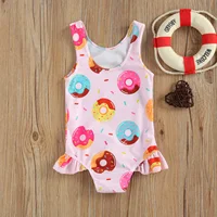 0-3Y Breathable Infant Newborn Girls One-piece Swimsuit, Summer Children Cute Crab/Donut Printing Sleeveless Swimwear Vacation 6