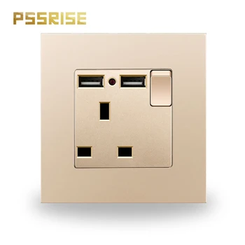 

A08 Crystal Glass Panel 1 witch 2 USB UK Standard Switched Socket with Neon Wall Outlet Grounded With Children Protective Door